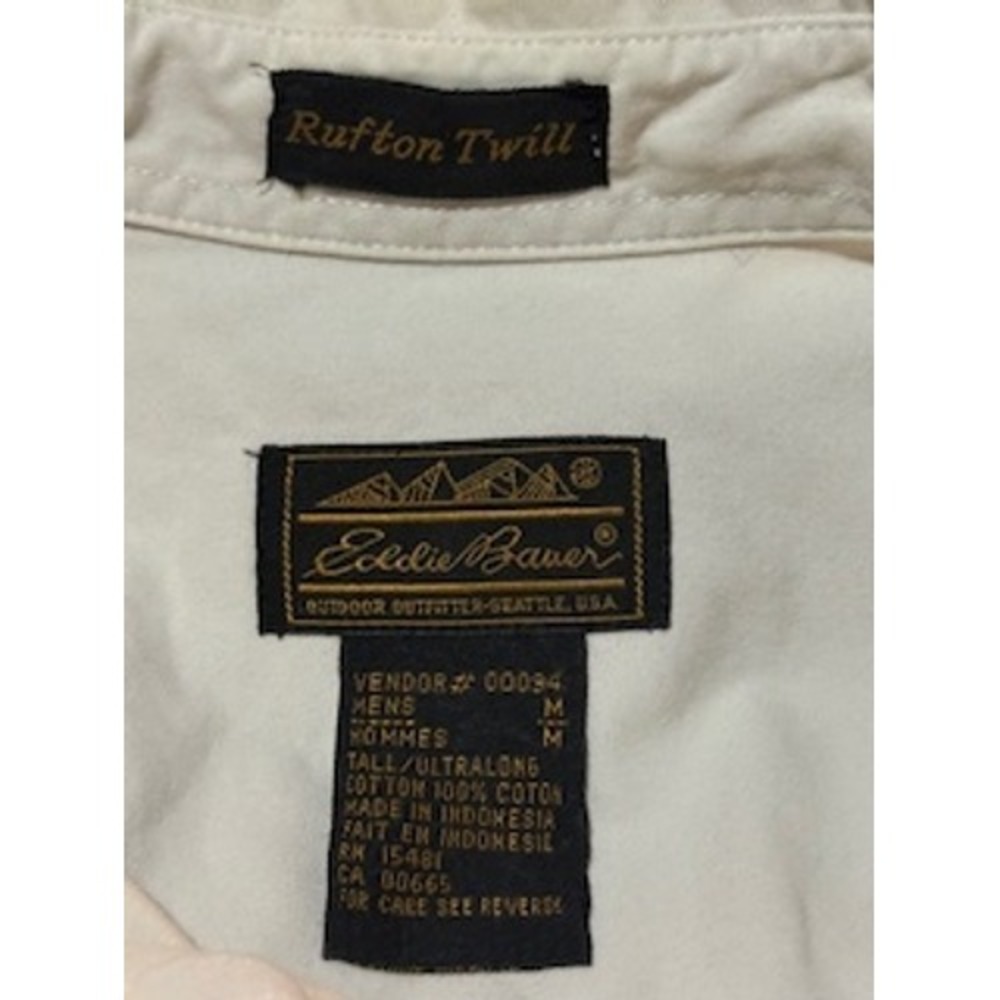 Eddie Bauer Mens Rufton Twill Shirt White Long Sleeve Button Down Size M Tall - Picture 5 of 5